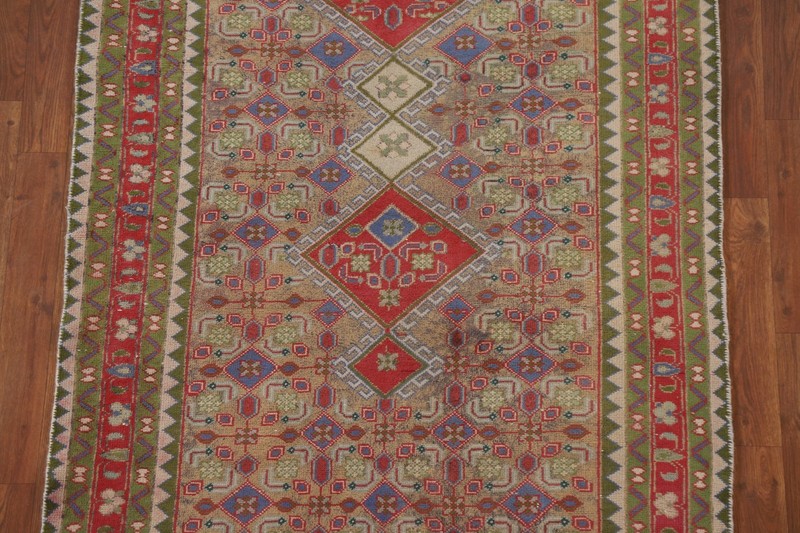 Geometric Traditional Runner Rug 4x9 Hand-knotted Wool Semi-Antique Carpet gallery