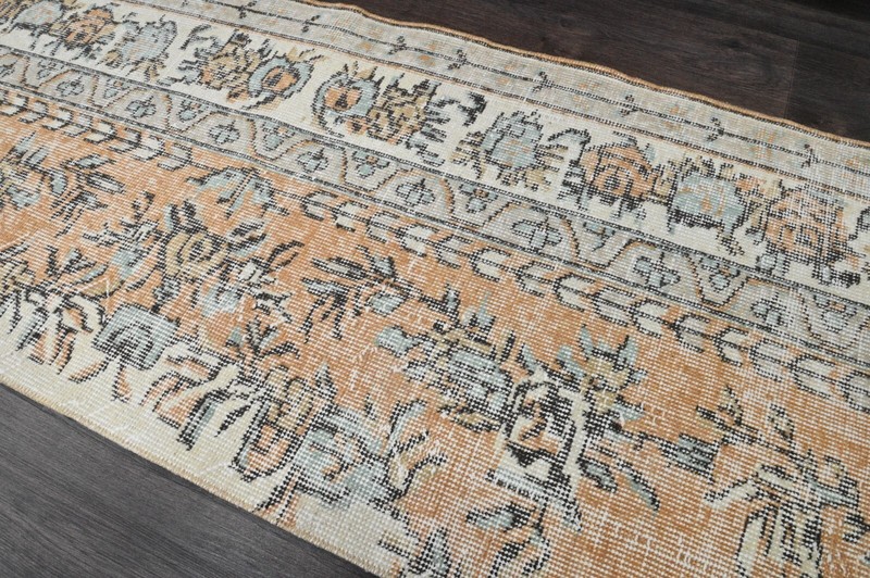 Vintage Turkish Runner Rug 2x10ft ORANGE Handmade Anatolian Oushak Hallway Wool gallery