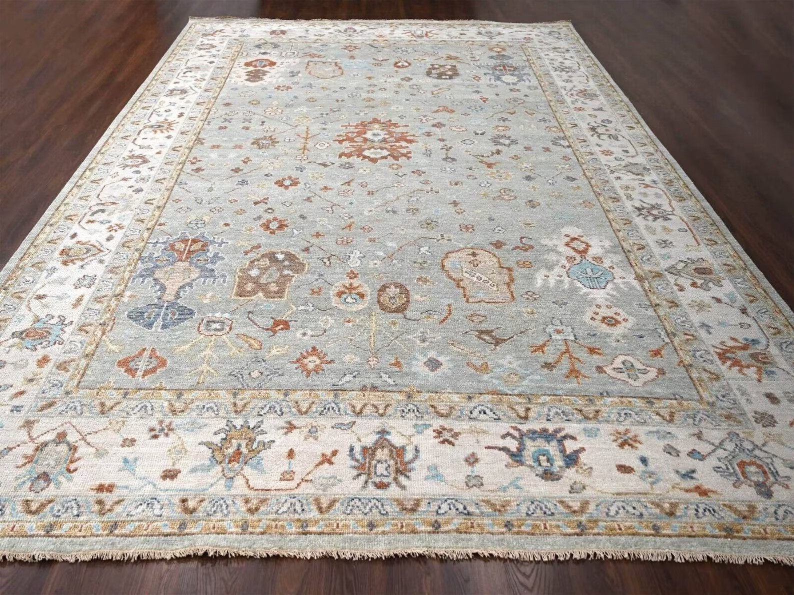 12'1"x18' Eton Green, Organic Wool, Hand Knotted, Coarse&Suple Pile Oushak Rug gallery
