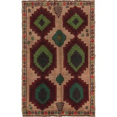 Old Hand-knotted Woolen Carpet, 3’11×6’4ft Oriental Area Camel Color Rug, W28019