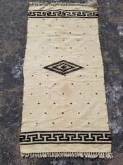 Vintage Traditional Handmade Mexican Wool Beige & Black Kilim 3.5×1.8 ft