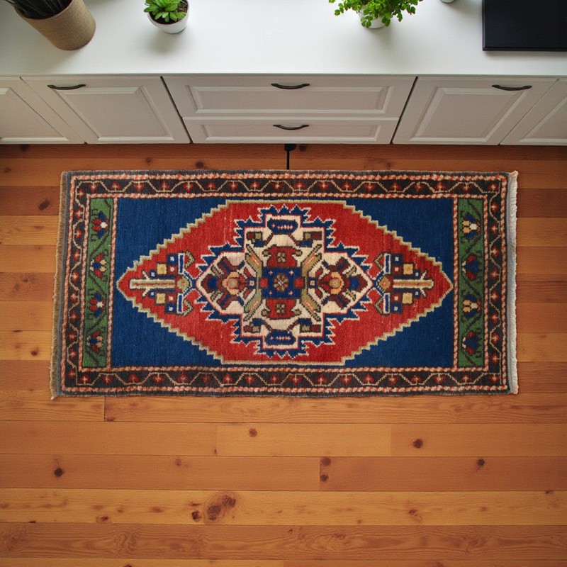 Vintage Small Rug Mat Turkish Rug Handmade Oushak Rug Door mat 2x4 ft approx gallery