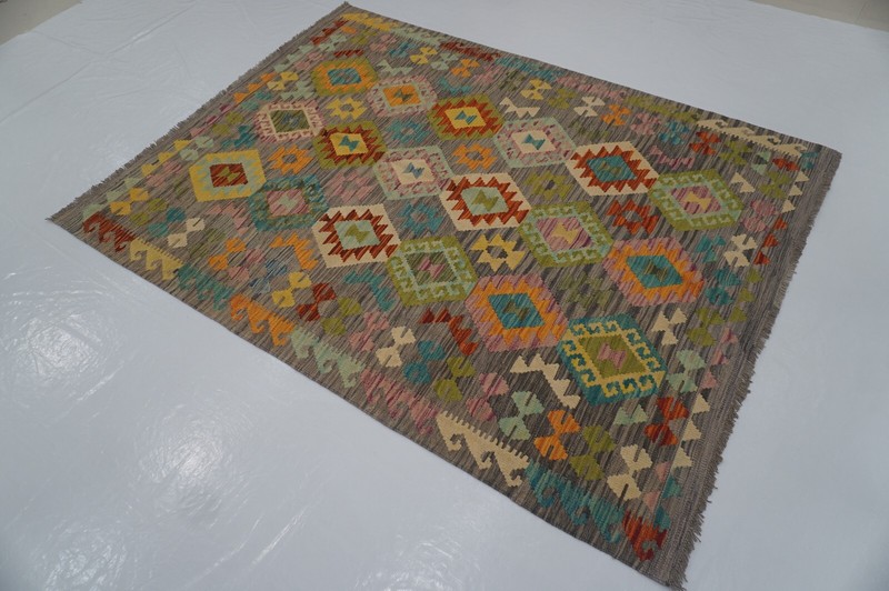 5x7 Afghan Gray Hand Woven Wool Tribal Area Rug 5'0"x6'7" gallery