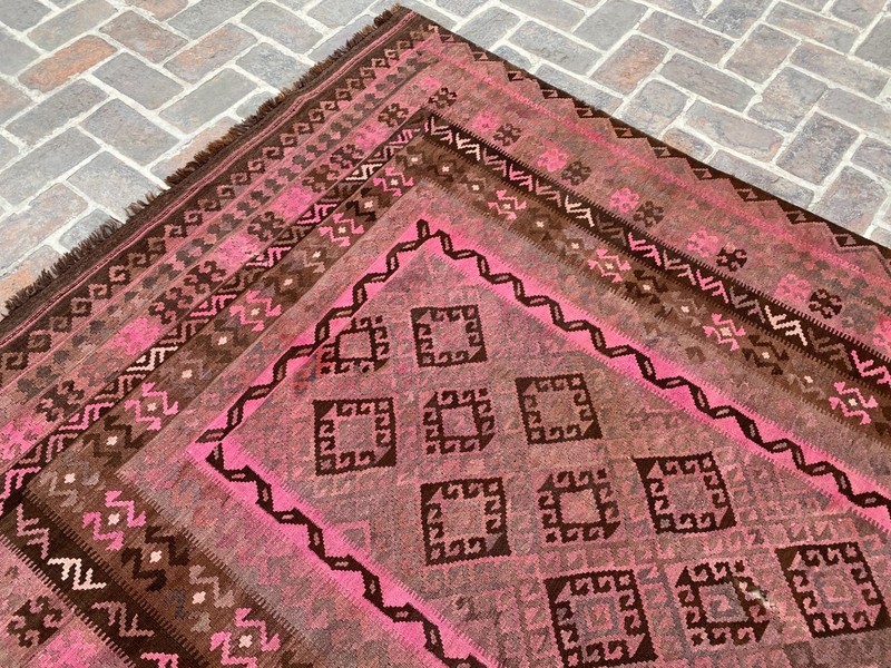 6.3x9.9 Afghan Maimana Kilim Rug Pink Brown Geometric Handmade Flatweave Vintage gallery