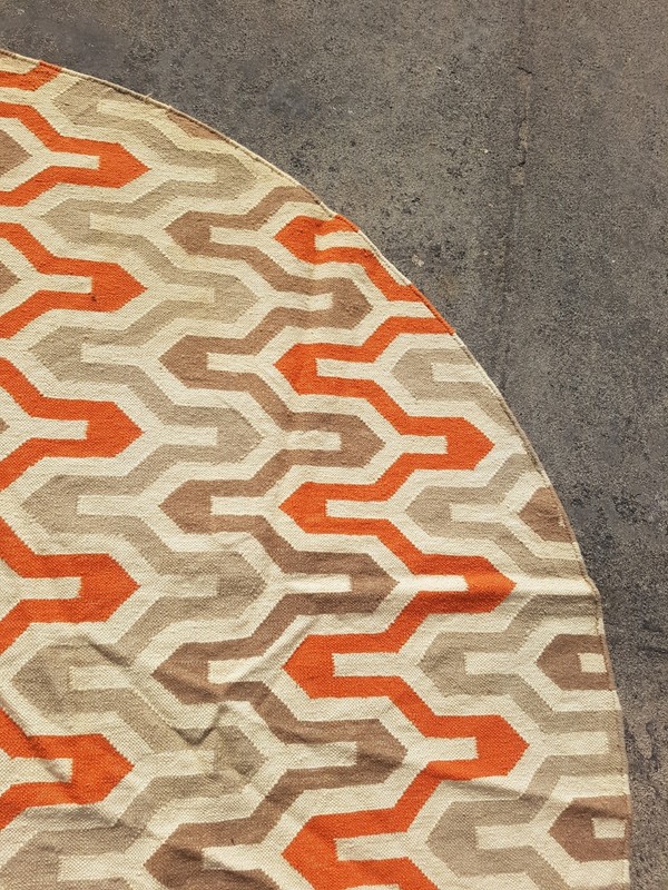 Vintage Handmade Geometric Wool Kilim Round Flat-weave Rug 217x207 cm gallery