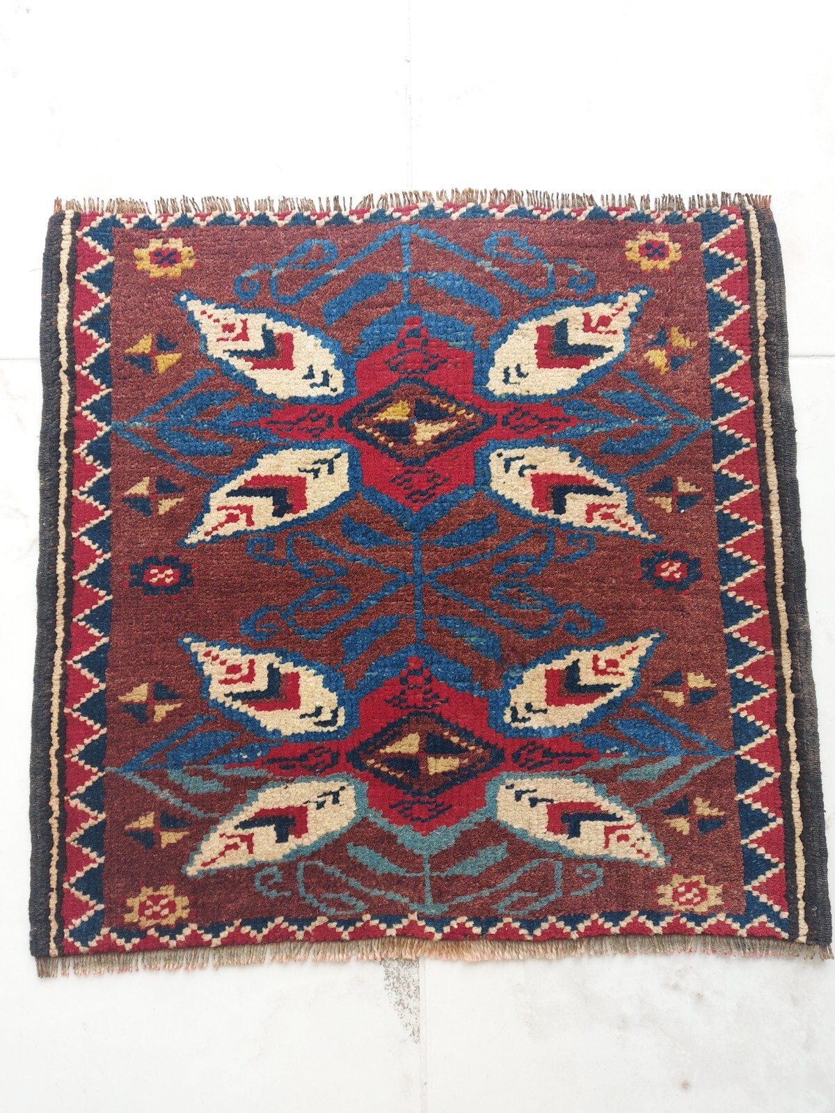 Antique Square Rare Motif Carpet Rug Mysterious Flower Rug, Handmade Decor Rug gallery