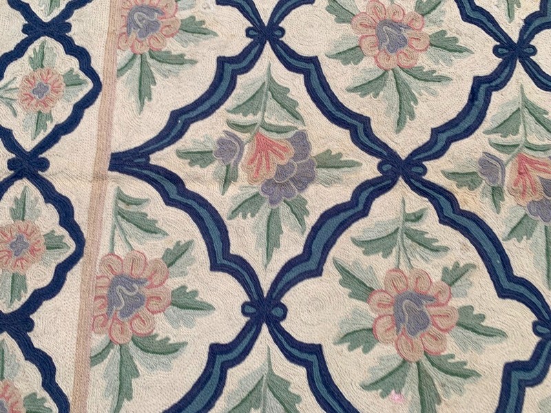Vintage Handmade Aubusson Rug French Style Chain Stitch Needlepoint Rug 3x5 ft gallery