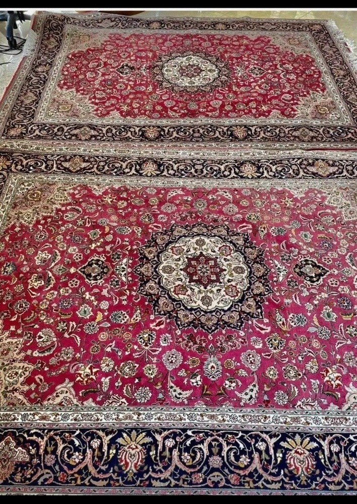 pair of Wool & silk Tabrizz Hand Knotted Large Rug 10x7 each red by taghizadeh