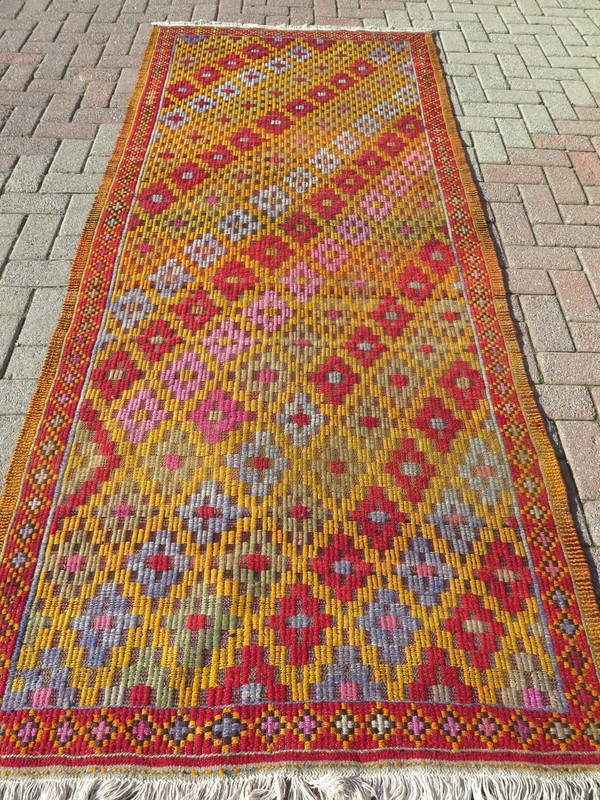 Turkish Kilim Runner Embroidery Rug, Hallway Carpet Rugs Corridor Kelim 44"x105" gallery