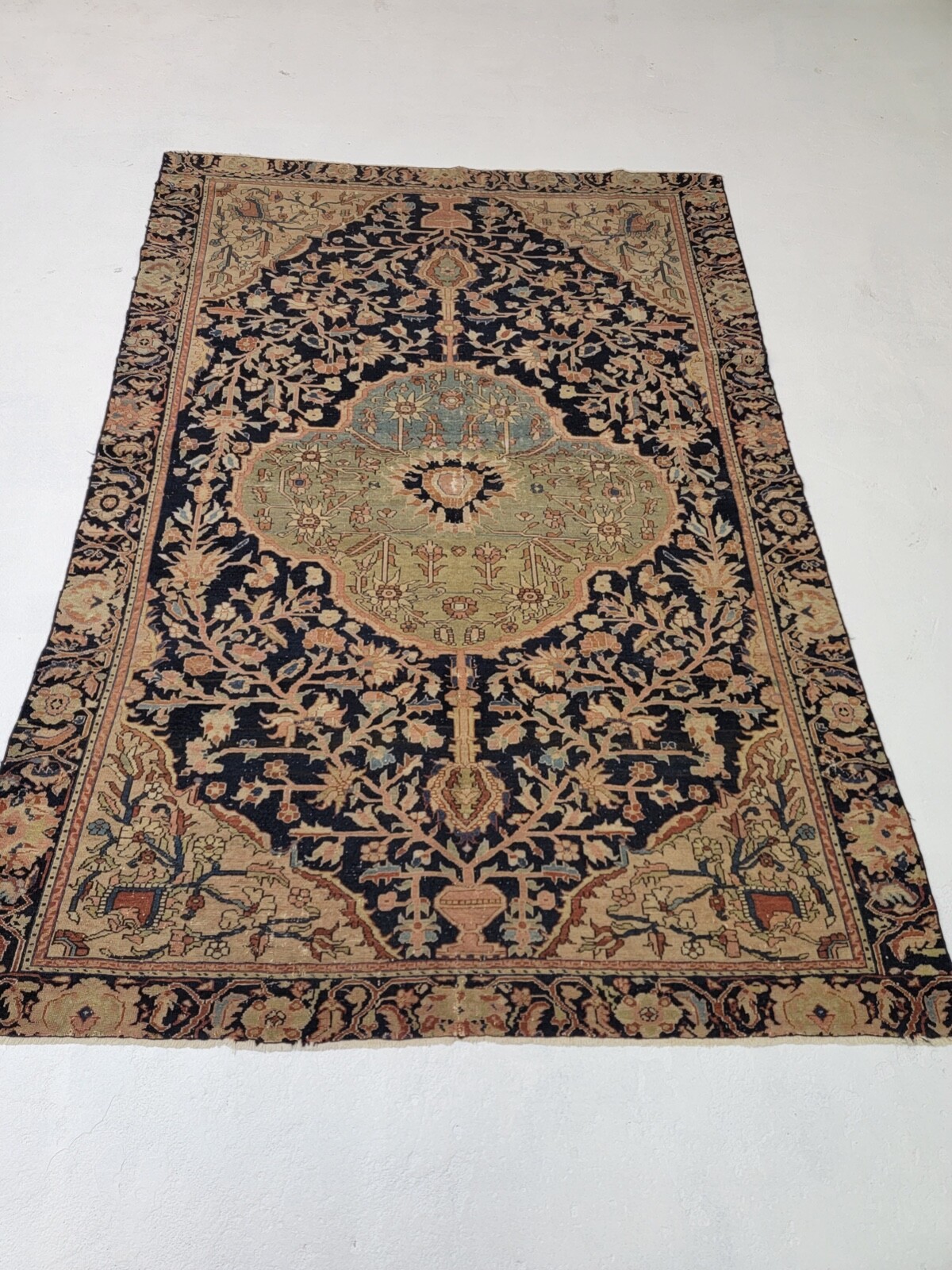 Antique Oriental Hand-Knotted Wool Area Rug Blue/Light Green/Beige 4'6" x 6'4" gallery