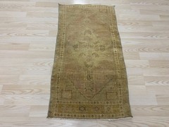 Antique Turkish Rug 1.6×3.1 ft Vintage Muted Khaki Neutral Carpet Wool Boho Mat
