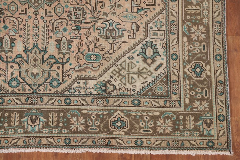 Vintage Geometric Peach Tebriz Area Rug 7x9 Hand-knotted Living Room Carpet gallery