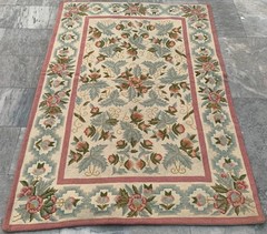 Vintage Aubusson Rug: French Style Chain Stitch, Needlepoint Carpet 4×6 ft