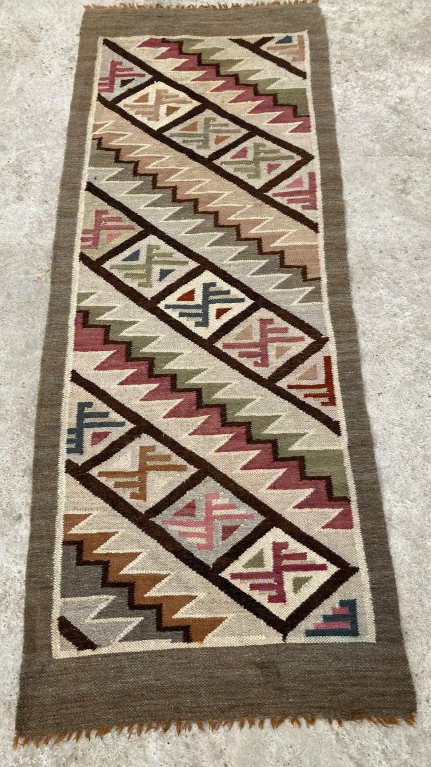 Vintage Navajo Handwoven Beautiful Native American Rug Carpet 147x56 cm gallery