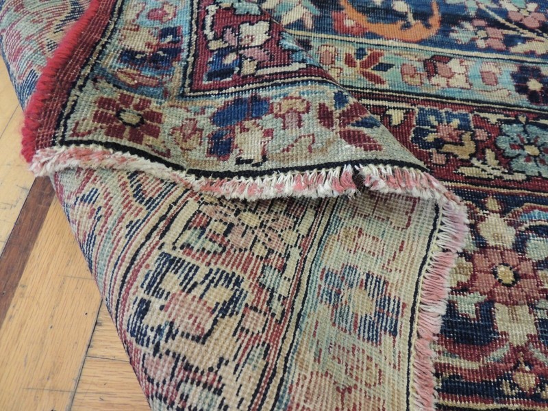 8x12, 9x12 Antique Kermaan wool Oriental Rug Rust Salmon Navy Blue/Green Worn gallery