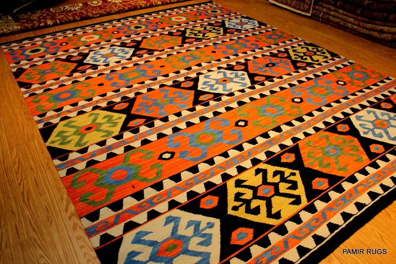 _HAND_MADE_KILIM_9' x 12' Southwestern style SHIRVAN CAUCASIAN Black ORANGE RUG gallery