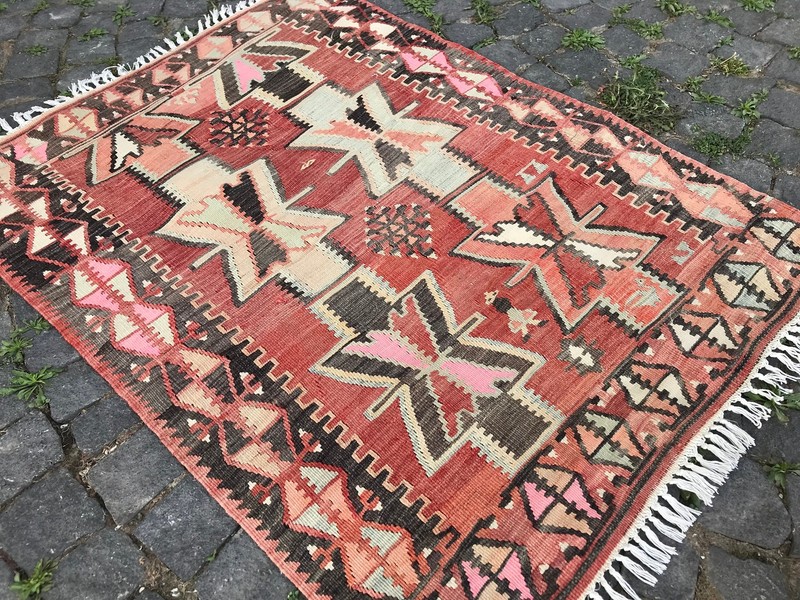 4.1 X 3.1 Ft Turkish Vintage Kilim Rug , Handmade Wool Area Kilim, Bohemian Rug gallery