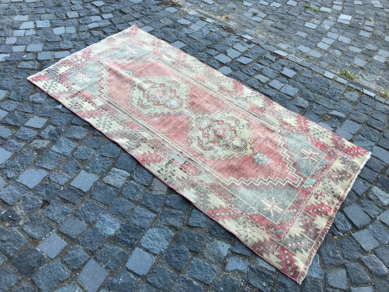 Bohemian Area Rug Handmade Wool Rug Turkish Vintage Traditional Rug 3,1 x 6,5 ft gallery