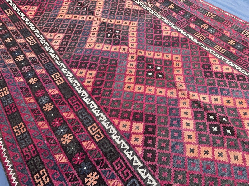 Vintage Afghan Kilim Rug, 8x17 Palace Oversized Faded Geometric Tribal Area Rug gallery