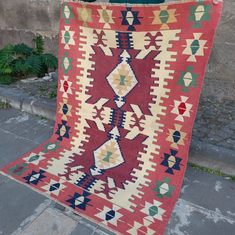 3.9 x 5.45 ft Vintage Turkish 4x5 Kilim Rug , 119 x 166 cm Tribal Handmade Kelim gallery