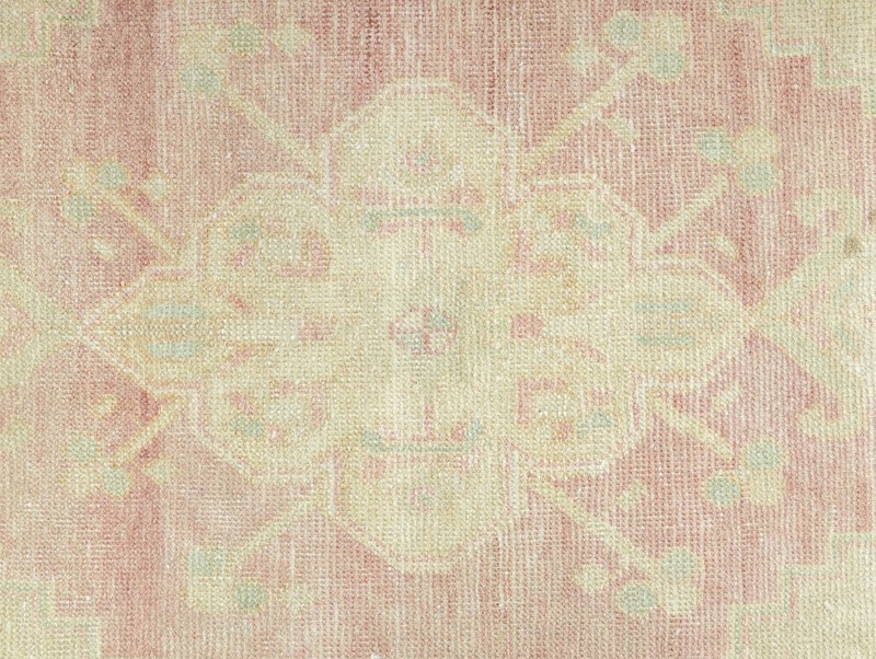 Vintage Handmade Turkish Oushak Wool Mat Rug 1'7" × 3'5" ft - Soft Rose Green gallery