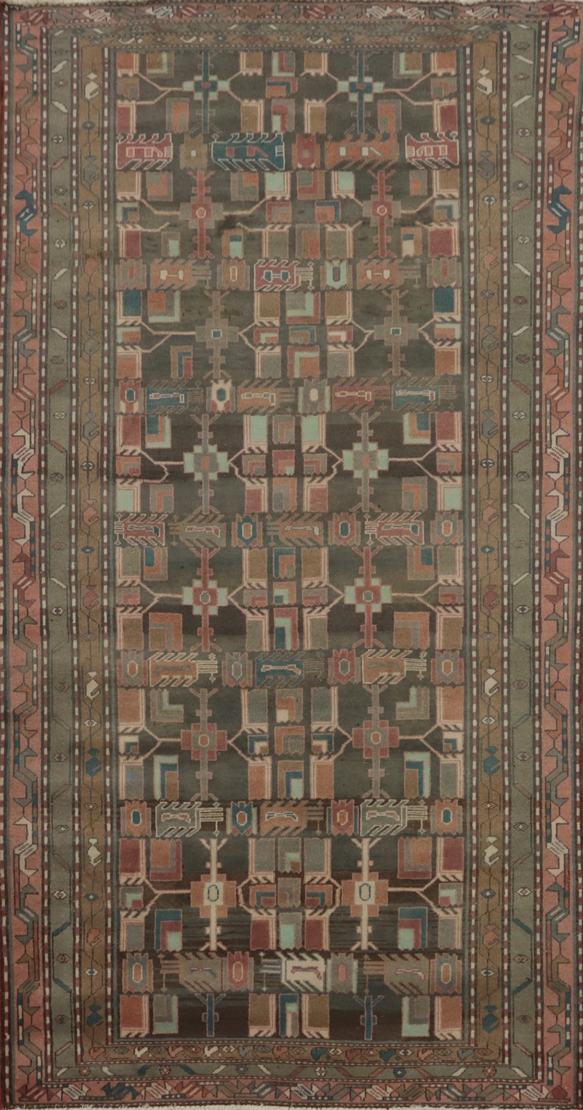 Vintage Traditional Style Handmade Wool Area Rug 5x9 ft with Geometric Pattern gallery