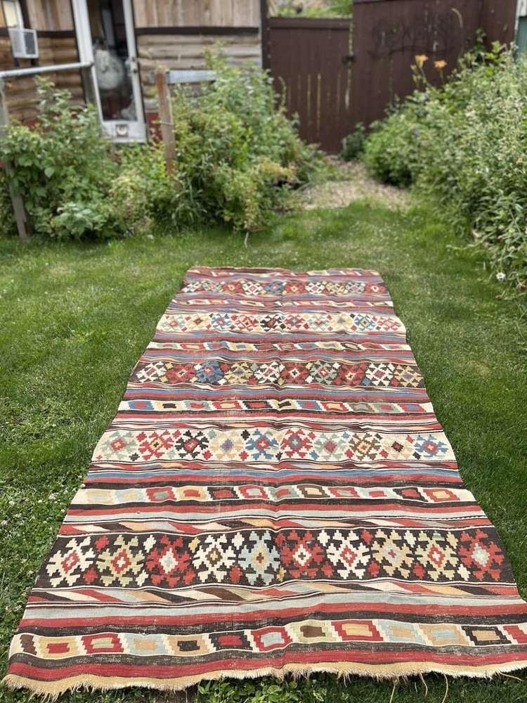 Red Antique Caucasian Shirvan Kilim Rug 4.2 x9.3