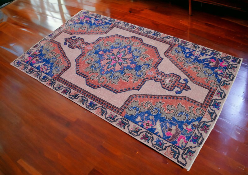 Colorful Area Rug Hand Knotted Turkish Rug Oushak Rug Distressed Rug 4'3" x 7'2" gallery