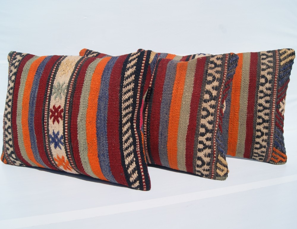 MULTI COLORED PILLOW COVERS RECTANGLE WOOL 30+ TURKISH KILIM AREA RUGS 20"X14"