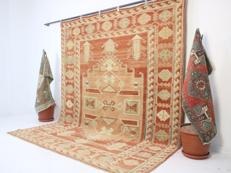 7x9 Red Orange Large Area Rug, Handmade Turkish Rug, Wool Rug, 7.3x8.7 Ft gallery