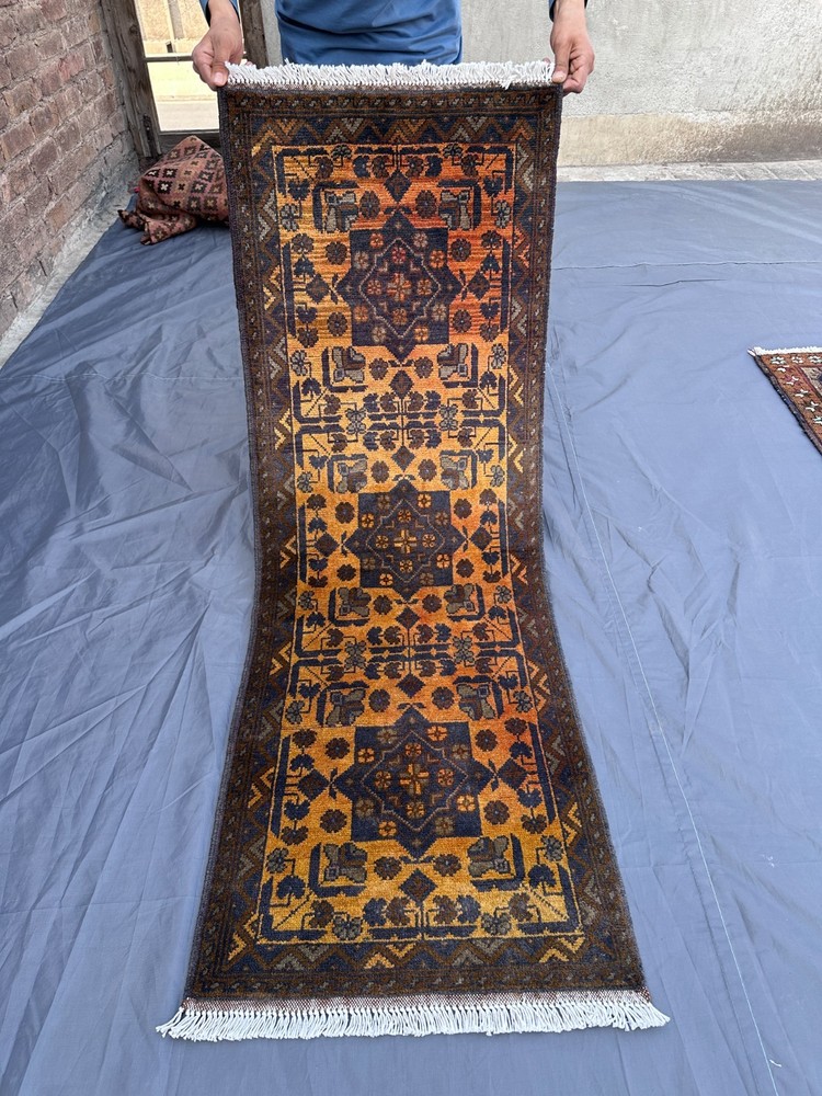 Vintage Turkmen Bukhara 2x5 Tribal Wool Rug Rare Faded Oriental Nomadic Area Rug