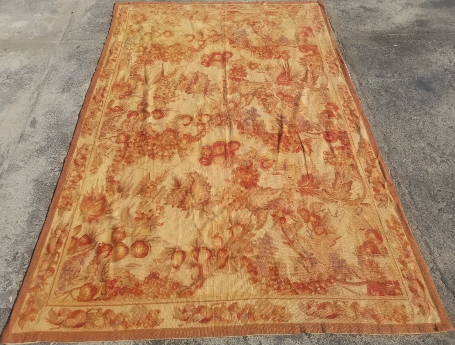 Vintage Handmade French Floral Needlepoint Wool Rug 258x166 cm gallery