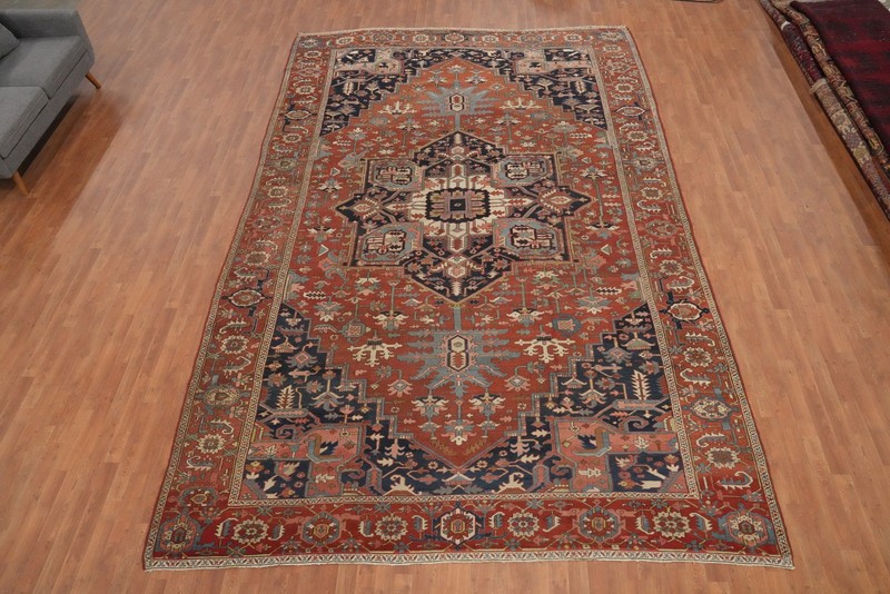 Pre-1900 Vegetable Dye Area Rug 10x15 Antique Hand-made Rust Wool Large Carpet gallery