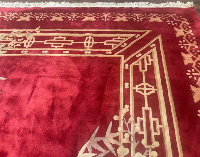 Palace Size Chinese Wool Rug 12x18 Red Art Deco Chinese Carving Carpet Butterfly gallery