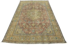 Tabrizi Rug 8’6” x 11’5” Red Wool Vintage Distressed Hand-Knotted Carpet