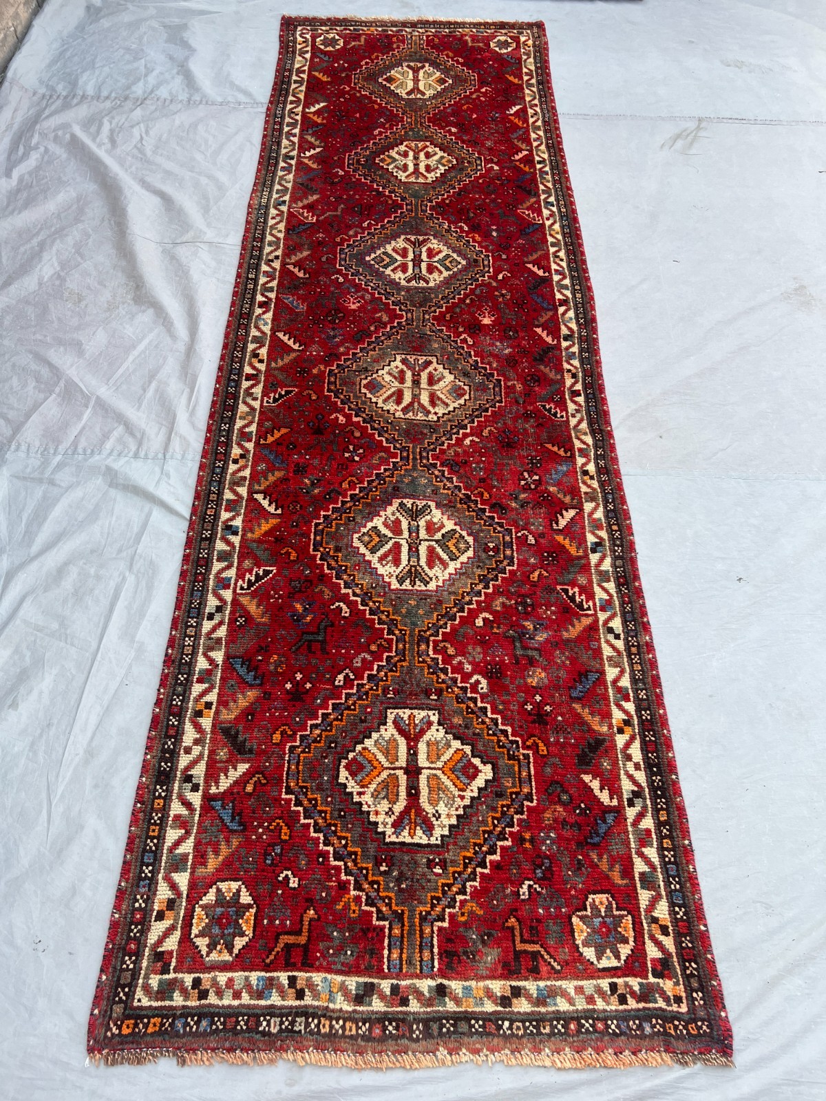 Red Turkish 3x10ft Vintage Hand Knotted Wool Runner Rug Tribal Medallion Carpet gallery
