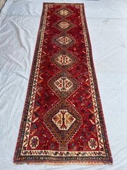 Red Turkish 3x10ft Vintage Hand Knotted Wool Runner Rug Tribal Medallion Carpet