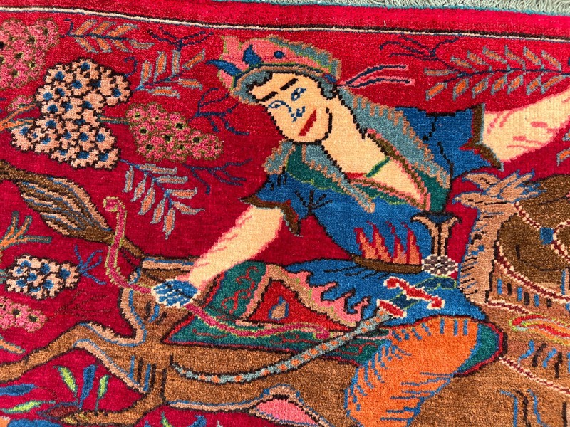 Red Turkish Pictorial Rug 2x4 Hand Knotted Hunting Scene Horse Tribal Boho Wool gallery