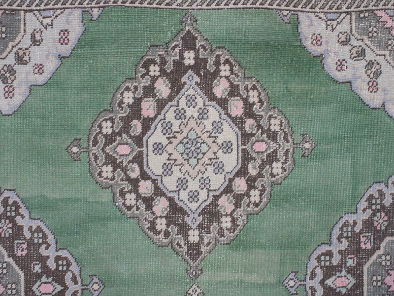 Vintage Turkish Runner 3.6x12.2 ft | Handmade Wool Green Hallway Rug | 110x372cm gallery
