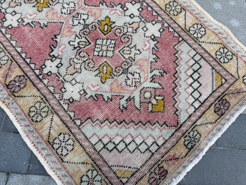 Vintage Turkish Oushak Runner Rug 3.5x9.8 Ft Pink Hall Carpet gallery