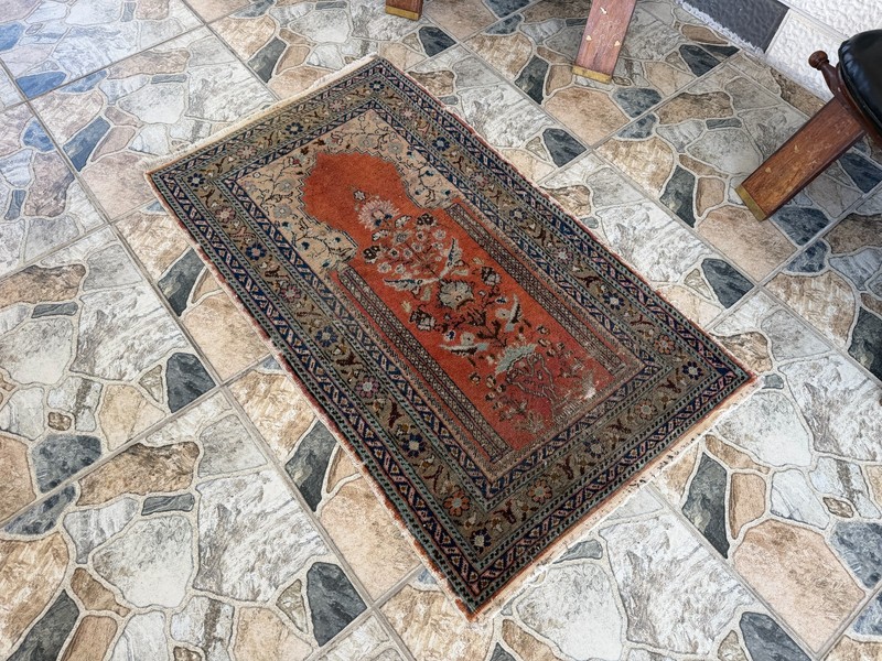 Distressed Vintage Oushak Bohemian Rug Handmade Prayer Anatolian Wool Small 2x3 gallery