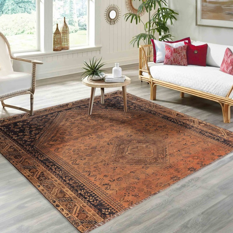 Vintage 6'8" x 6'6" Traditional Hand Knotted Vegetable Dye Wool Area Rug gallery