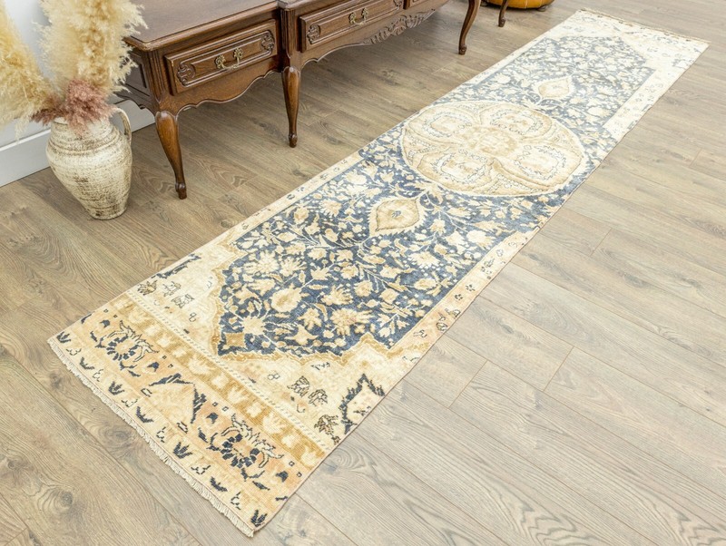 Long Hallway Rug Vintage Turkish Oushak Runner Earth Tone Floral 2.5x11.2 ft gallery