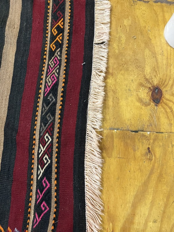Vintage Turkish Kilim Kelim Rug 5'2''x7'4'' Red, Brown, Black, Orange, Pink, gallery