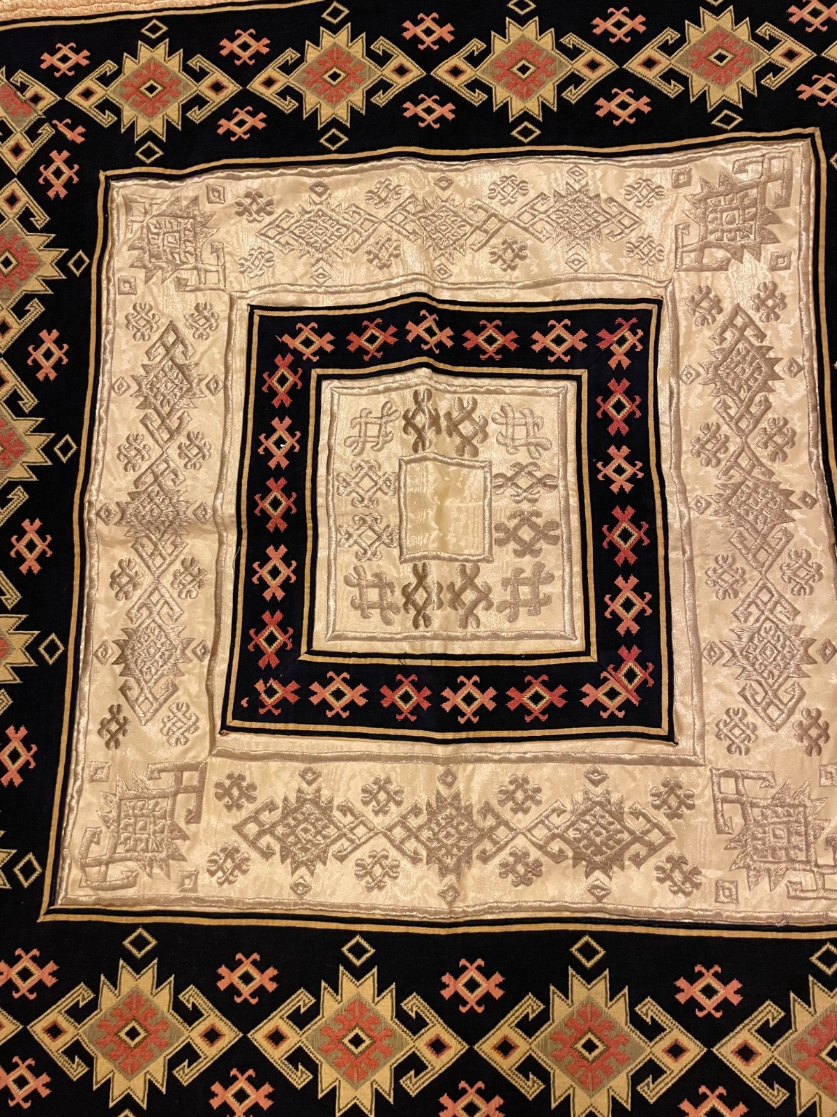3.3 x3.3 ft. Gold & multi colored Prayer Rug w/ gold tassels gallery