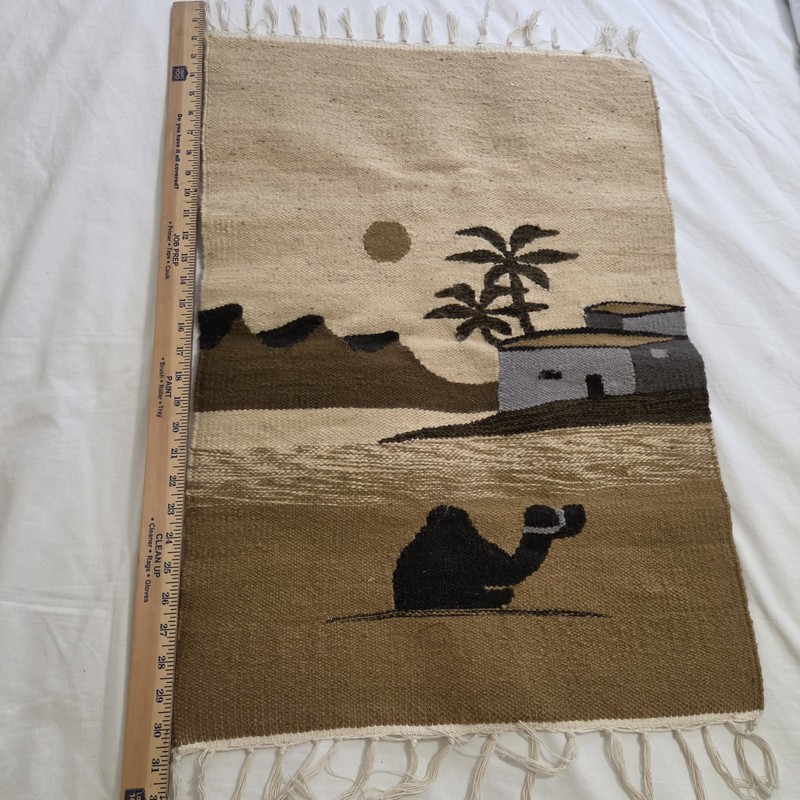 Egyptian Handwoven Camel Wool Kilim Folk Art Tapestry Fringed Rug 31” X 20" gallery
