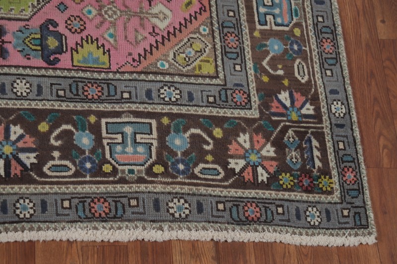 Green Geometric Wool Traditional Over-Dyed Handmade Dining Room Area Rug 6x9 gallery