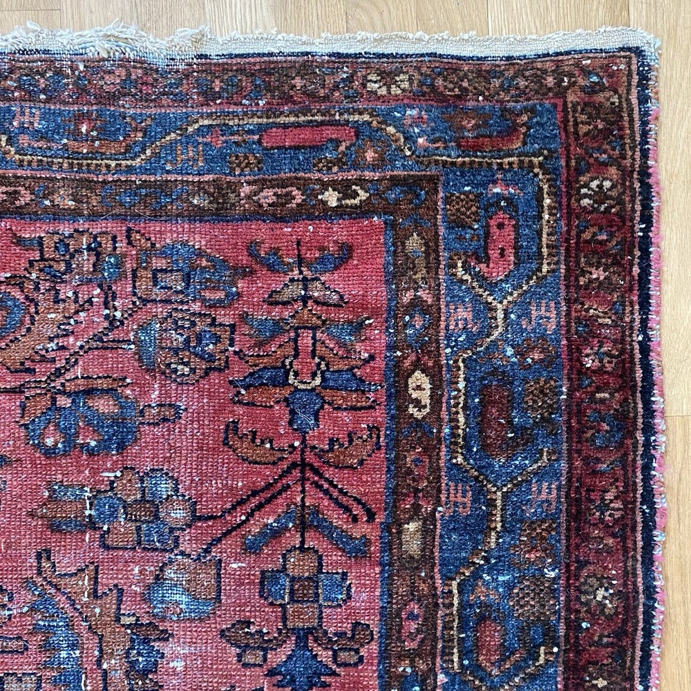 Vintage Rug 3' 8 x 6' 4 Rose Hand Knotted Farmhouse Rug