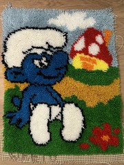 Vintage Smurf Rug Handmade Carpet Multicolor 1980s Circa
