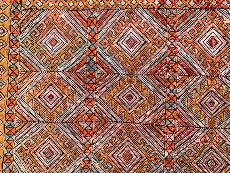 Vintage Handmade Kilim: Moroccan Sabra Kelim, Wool Area Carpet 4x8 ft gallery